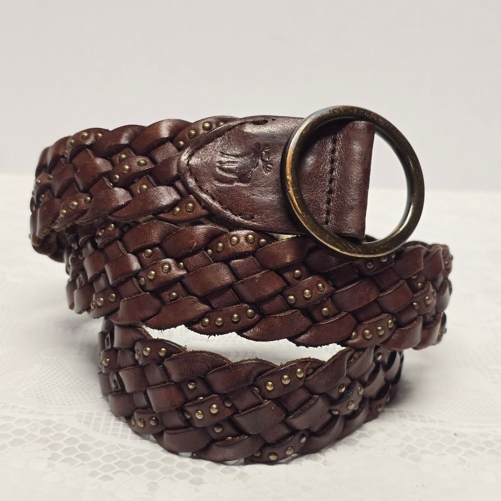 Abercrombie And Fitch Studded Brown Leather Braided Belt Boho Womens XS/S